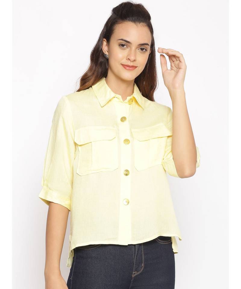 plain Yellow Cotton   Shirt