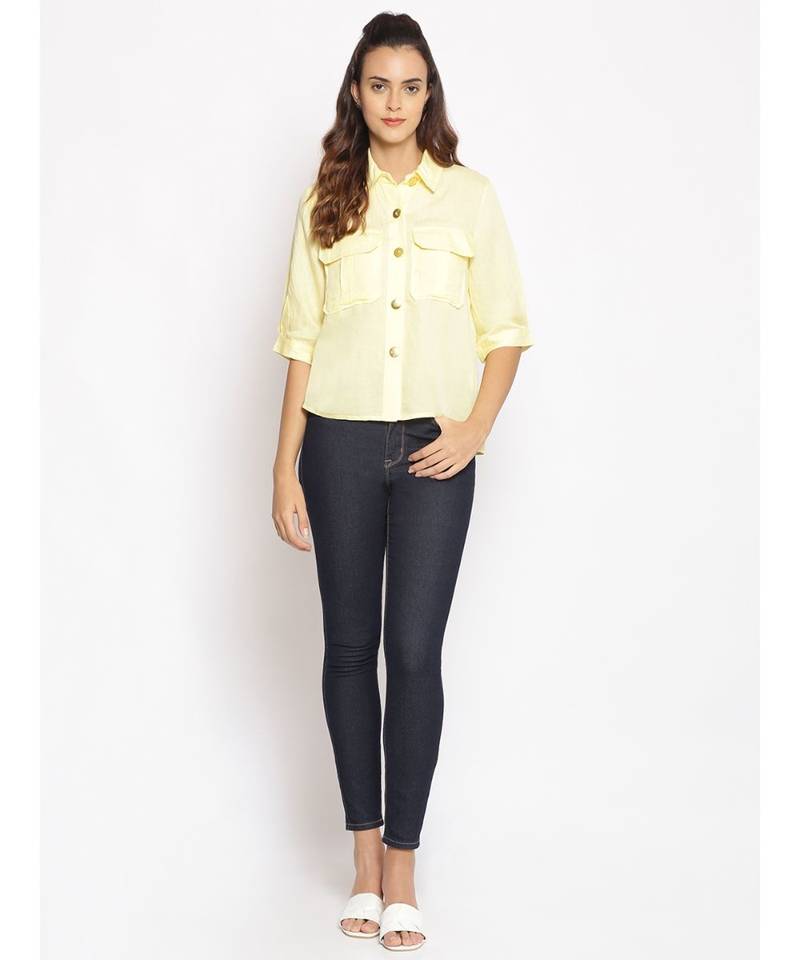 plain Yellow Cotton   Shirt