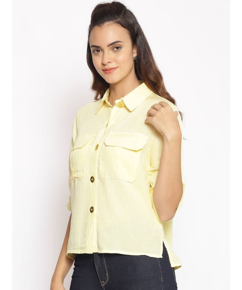 plain Yellow Cotton   Shirt