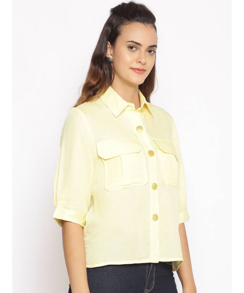 plain Yellow Cotton   Shirt