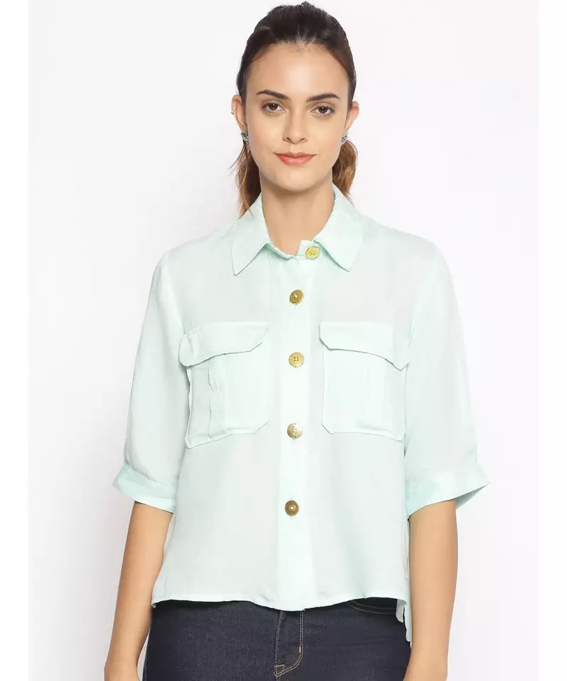 plain Green Cotton   Shirt