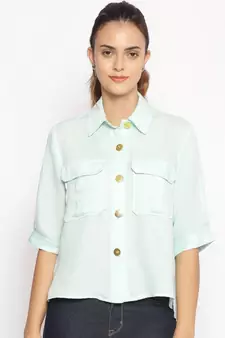 plain Green Cotton   Shirt