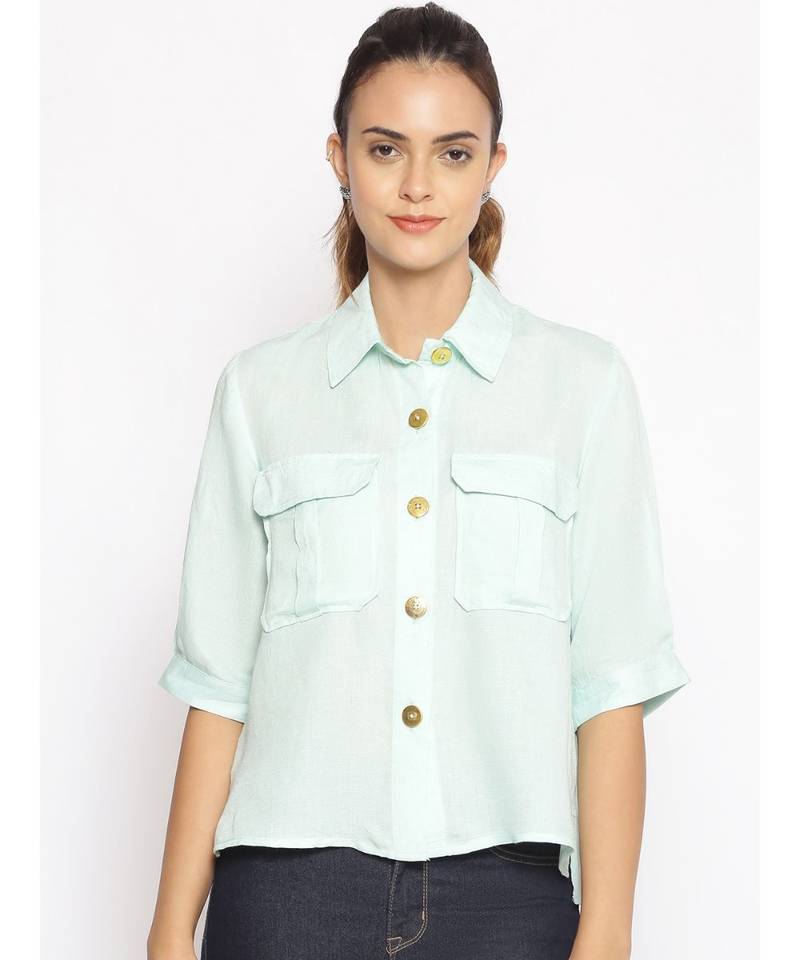 plain Green Cotton   Shirt