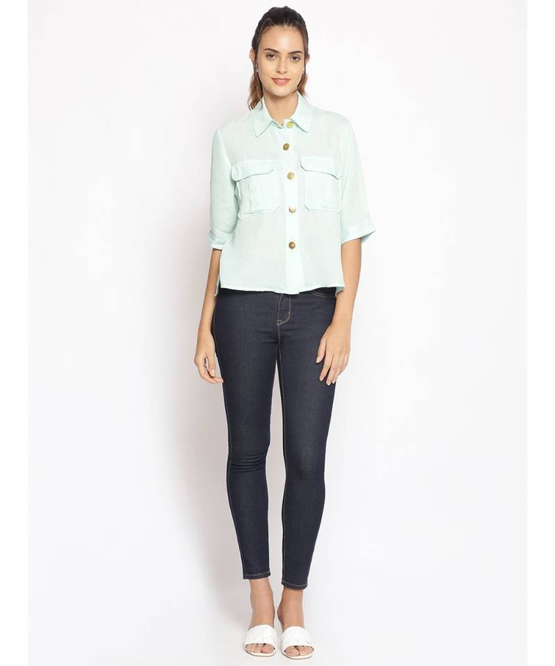 plain Green Cotton   Shirt