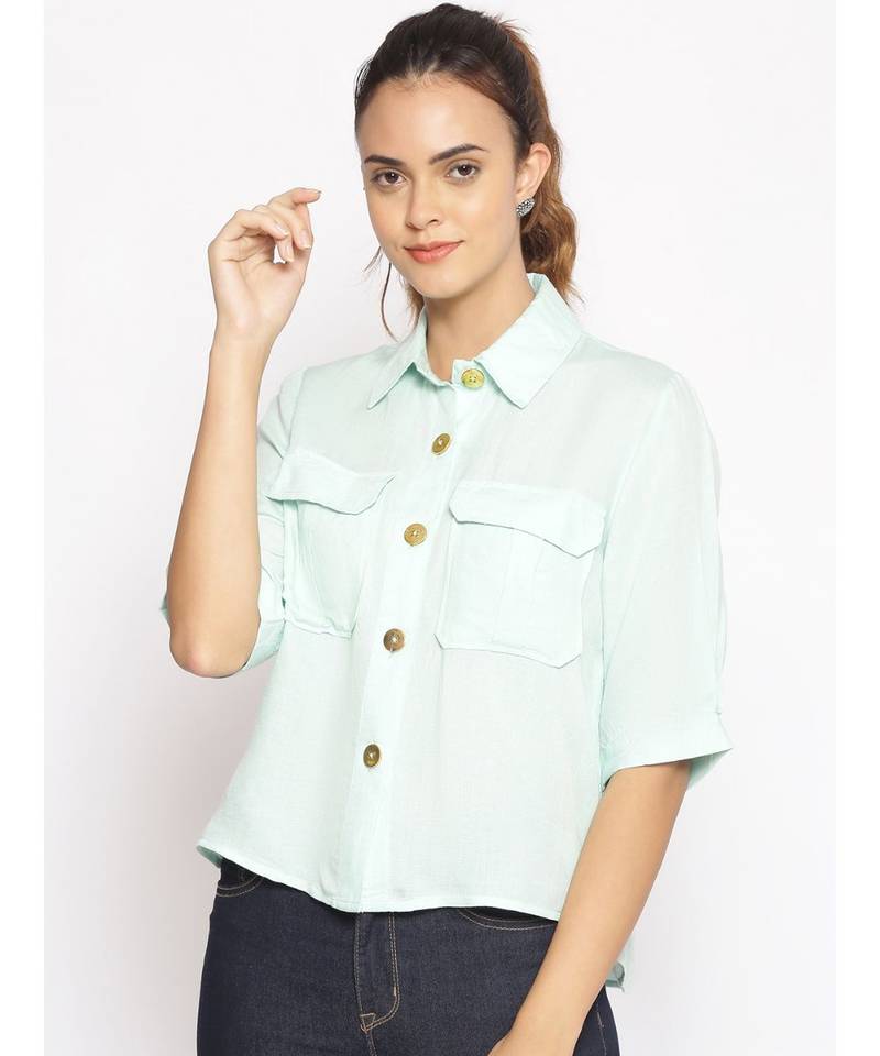 plain Green Cotton   Shirt
