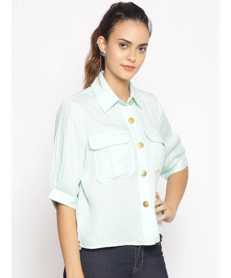 plain Green Cotton   Shirt