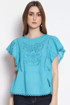 embroidered Blue Cotton   Top