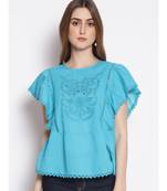 embroidered Blue Cotton   Top