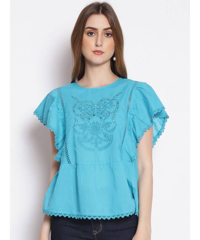 embroidered Blue Cotton   Top