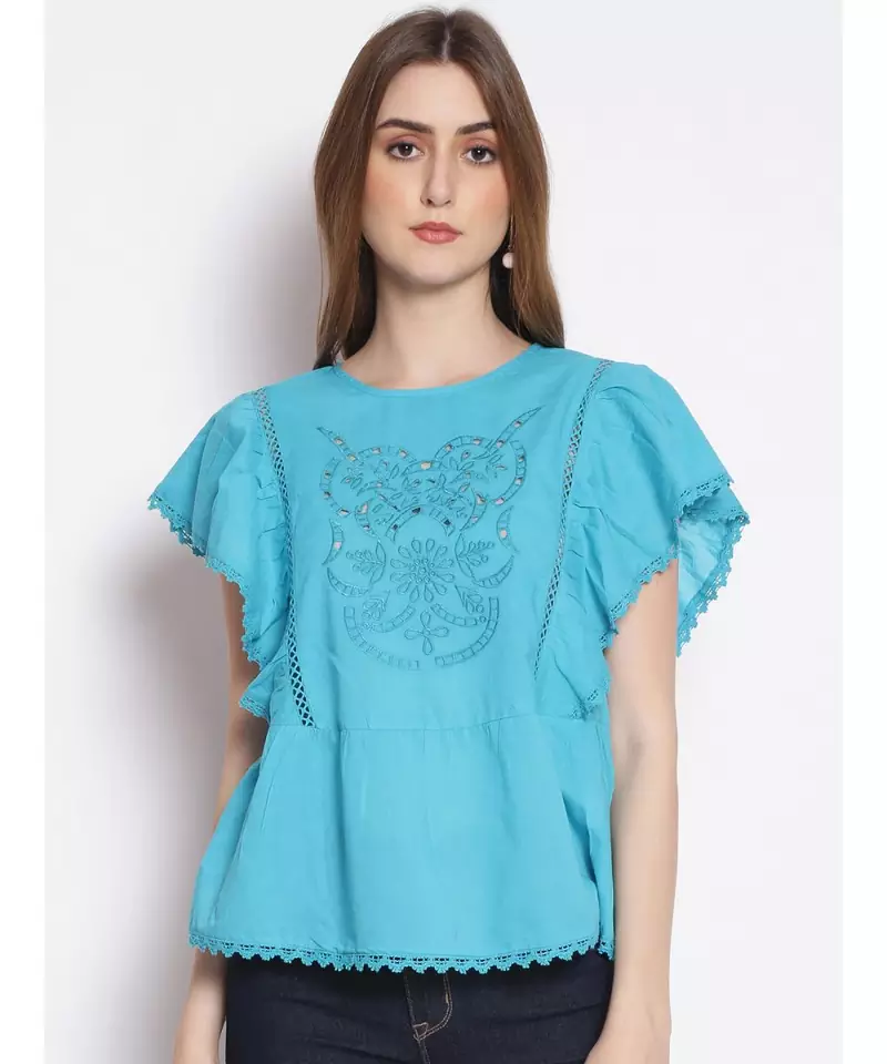 embroidered Blue Cotton   Top