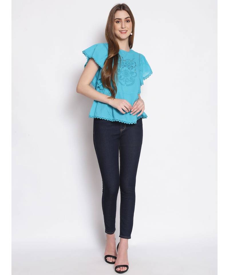 embroidered Blue Cotton   Top