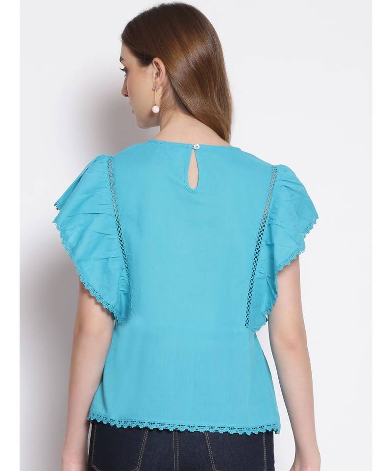 embroidered Blue Cotton   Top