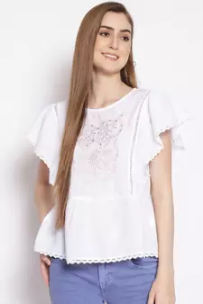 embroidered White Cotton   Top
