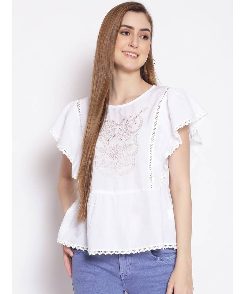 embroidered White Cotton   Top