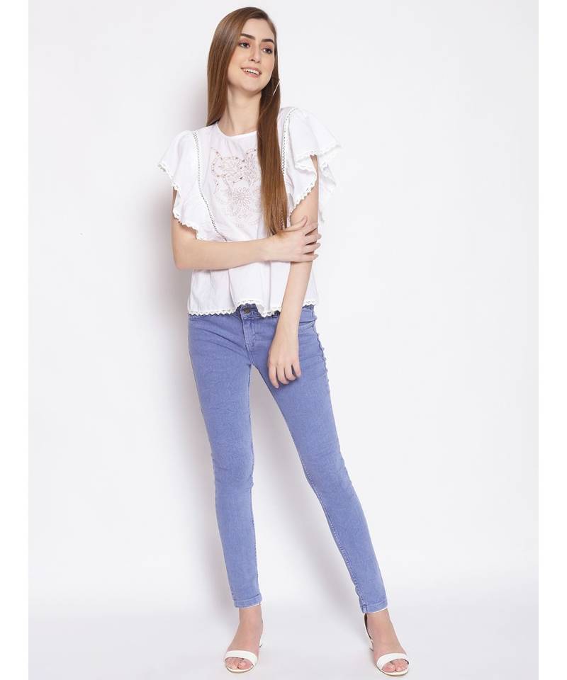 embroidered White Cotton   Top