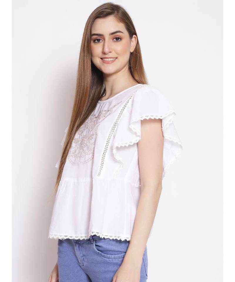 embroidered White Cotton   Top
