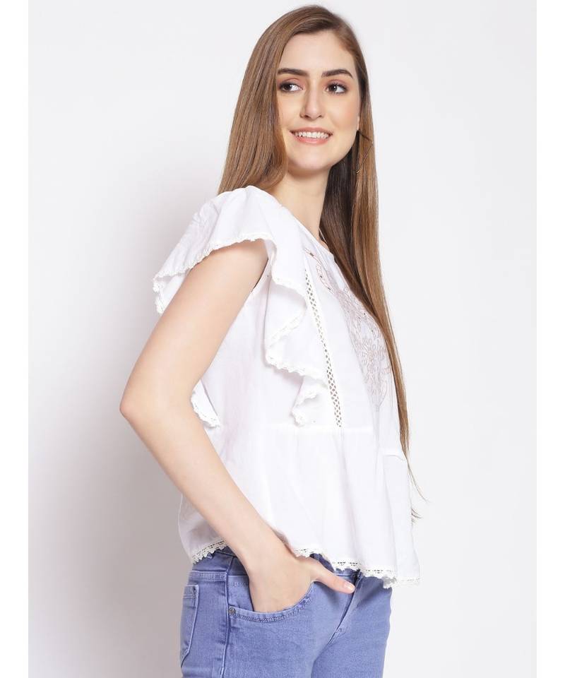 embroidered White Cotton   Top