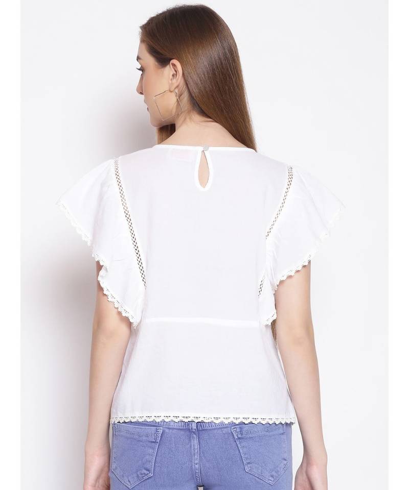 embroidered White Cotton   Top