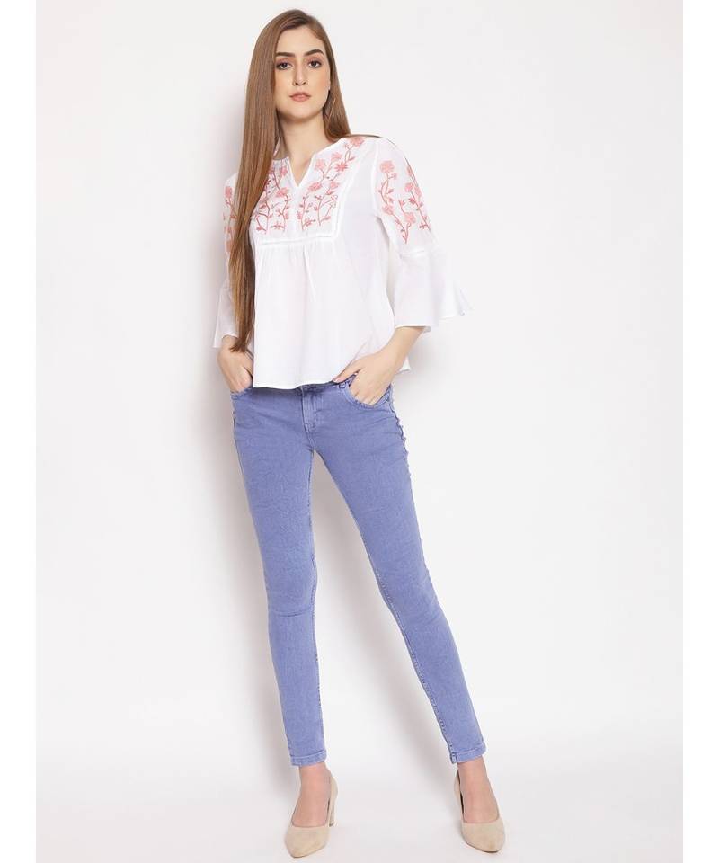 embroidered White Cotton   Top
