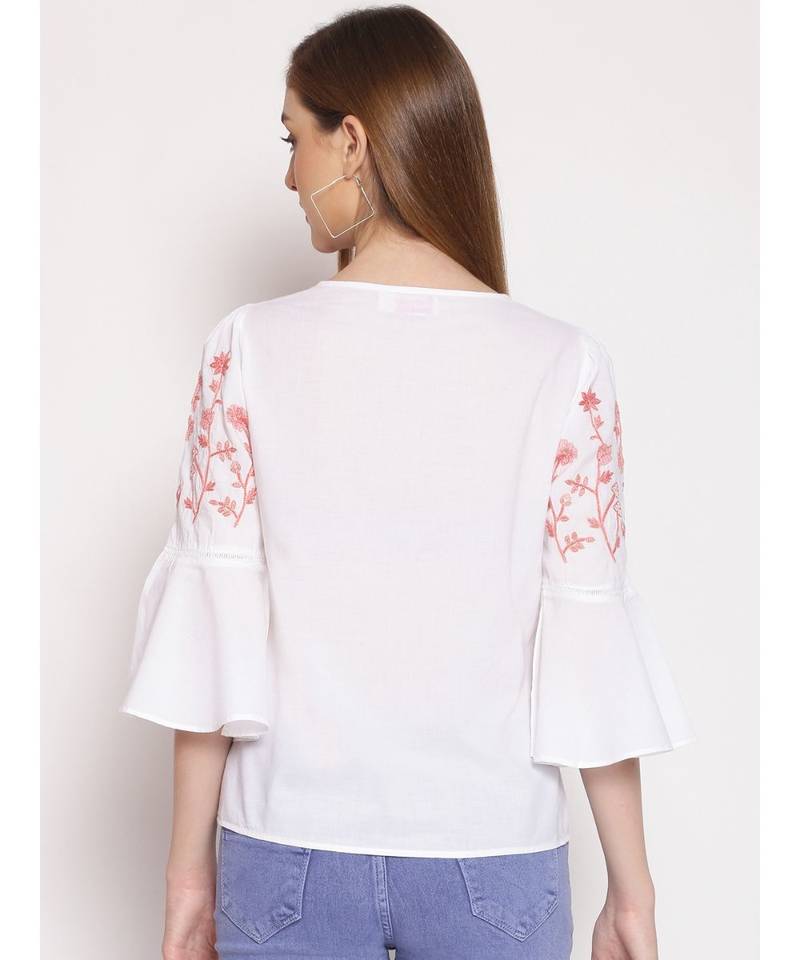 embroidered White Cotton   Top