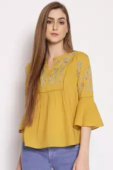 embroidered Yellow Cotton   Top