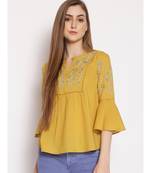 embroidered Yellow Cotton   Top