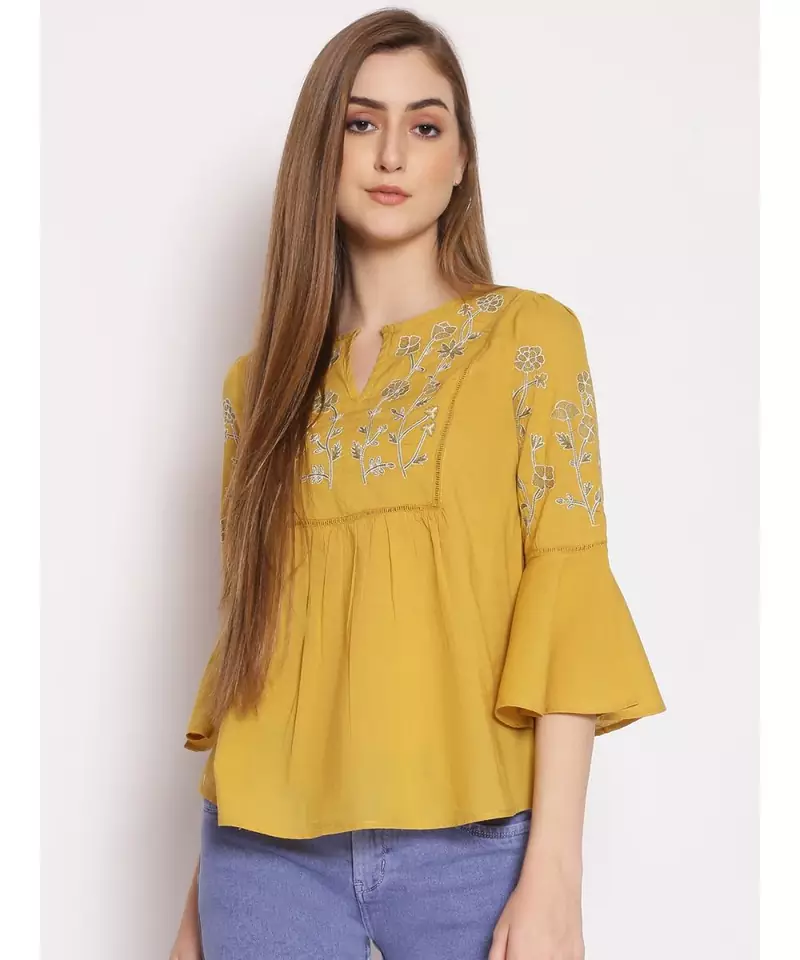 embroidered Yellow Cotton   Top
