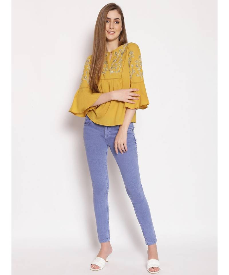 embroidered Yellow Cotton   Top