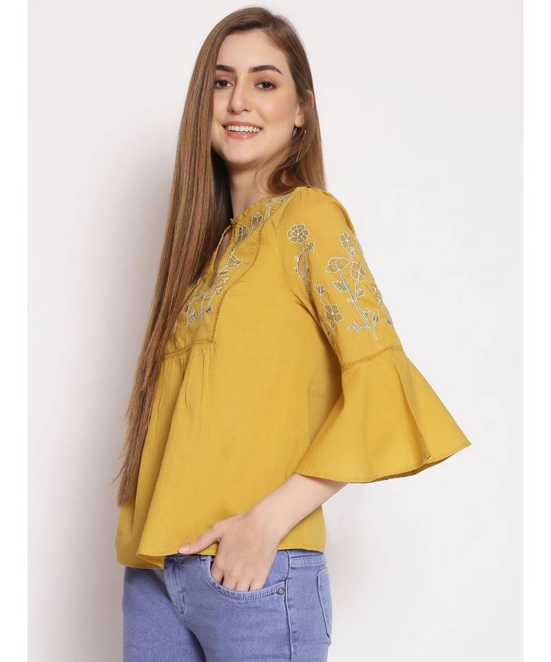 embroidered Yellow Cotton   Top