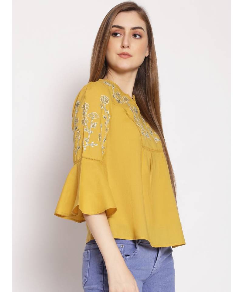embroidered Yellow Cotton   Top
