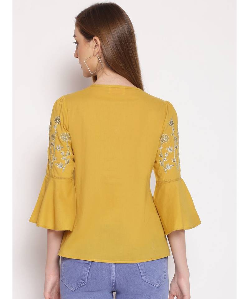 embroidered Yellow Cotton   Top