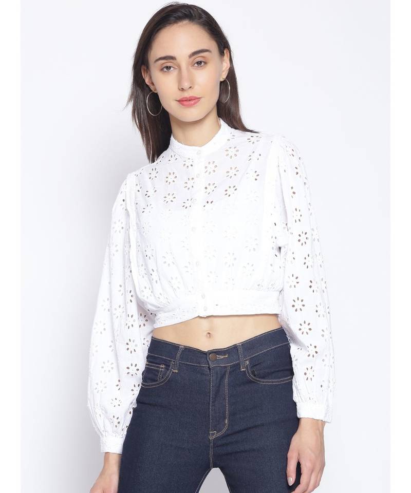 embroidered White Cotton   Shirt