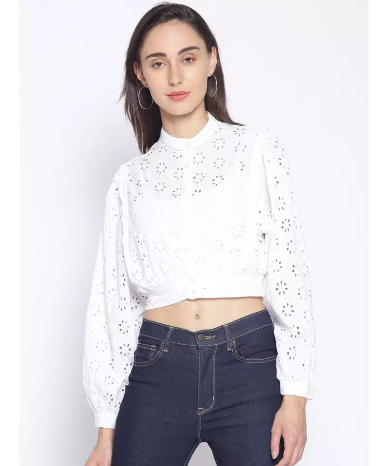 embroidered White Cotton   Shirt