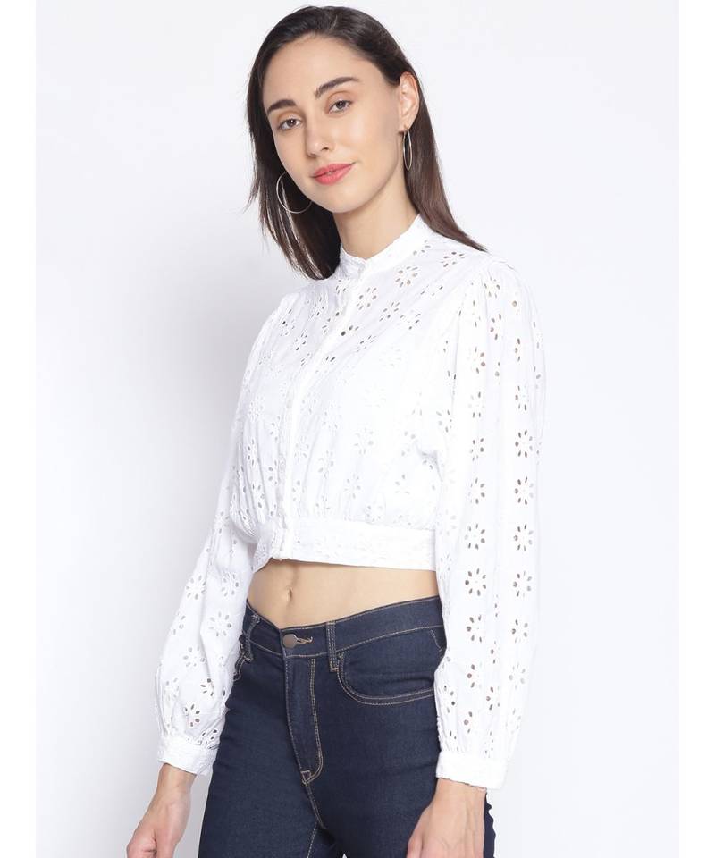 embroidered White Cotton   Shirt