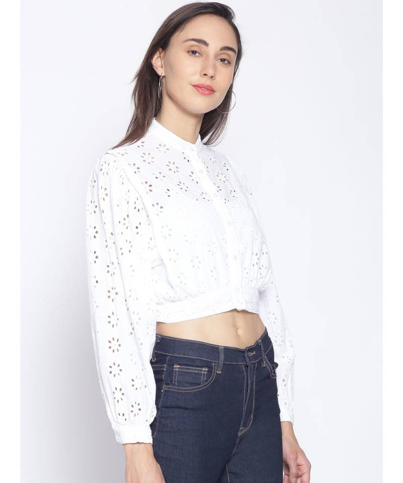 embroidered White Cotton   Shirt