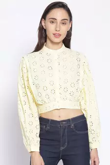 embroidered Yellow Cotton   Shirt
