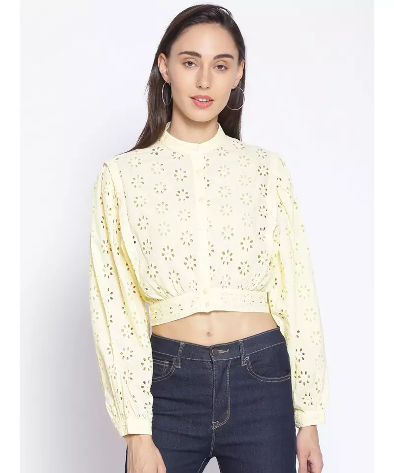 embroidered Yellow Cotton   Shirt