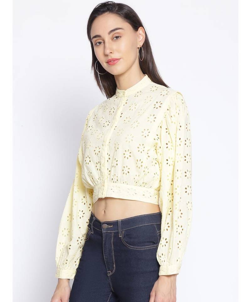 embroidered Yellow Cotton   Shirt
