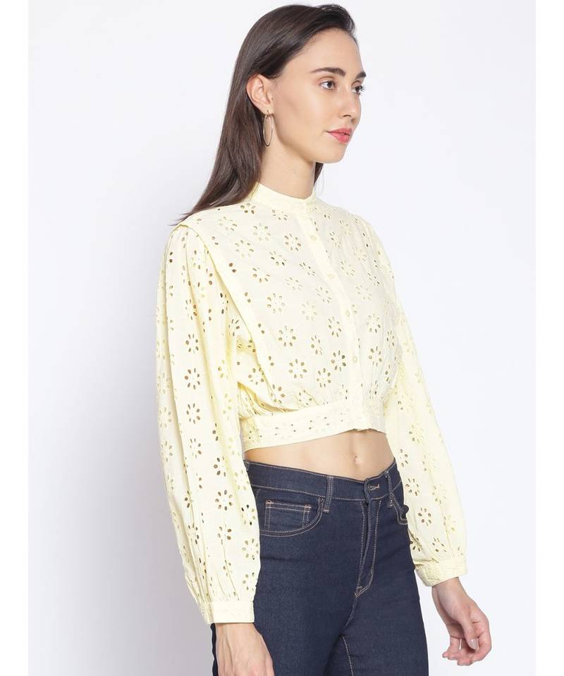 embroidered Yellow Cotton   Shirt