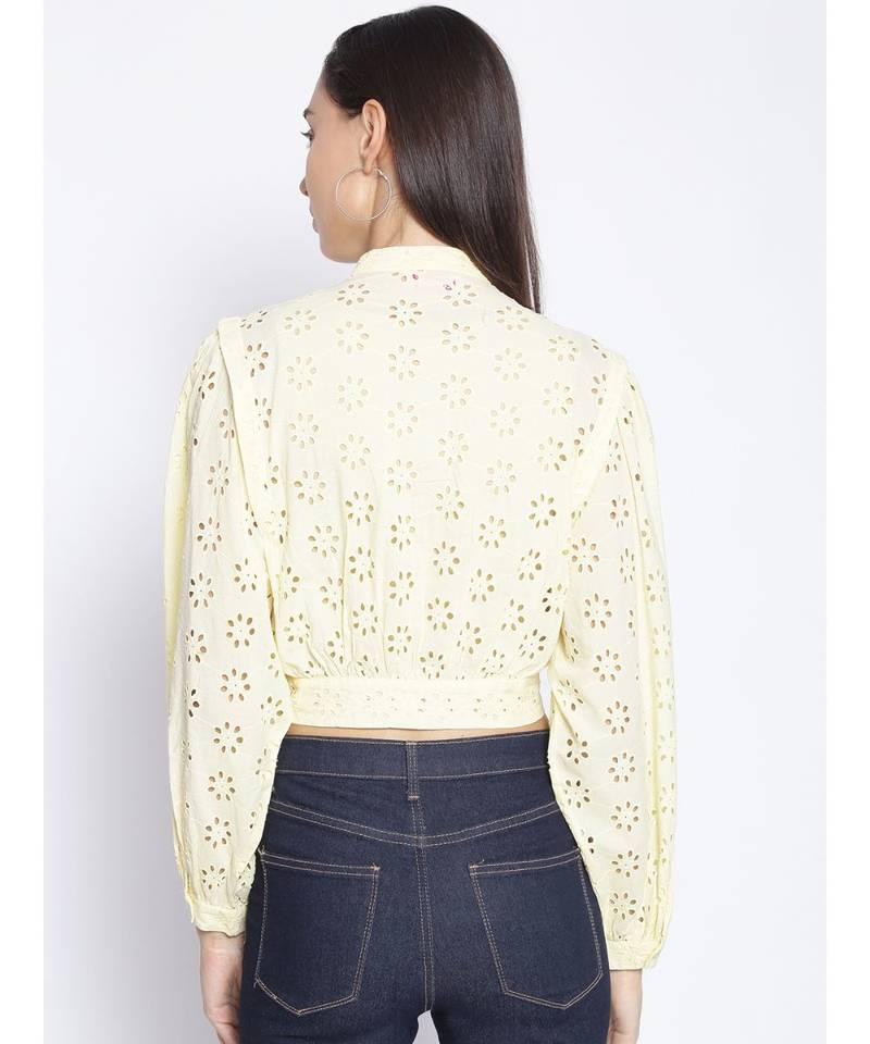embroidered Yellow Cotton   Shirt