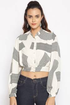 printed Cream Polyester   Shirt