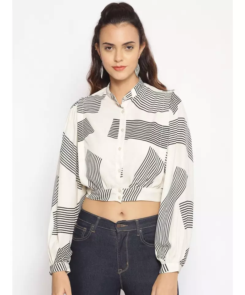 printed Cream Polyester   Shirt
