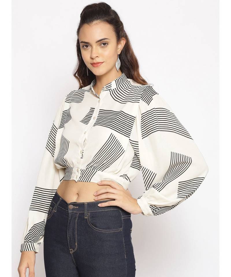 printed Cream Polyester   Shirt