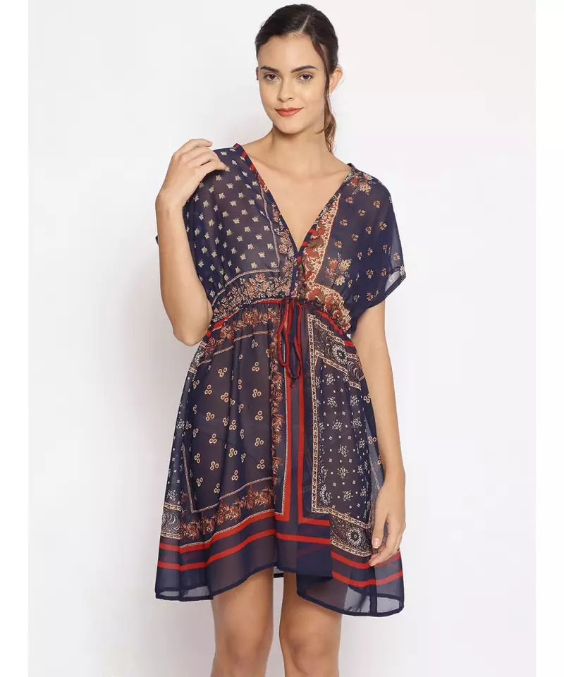 printed blue Polyester   Dress