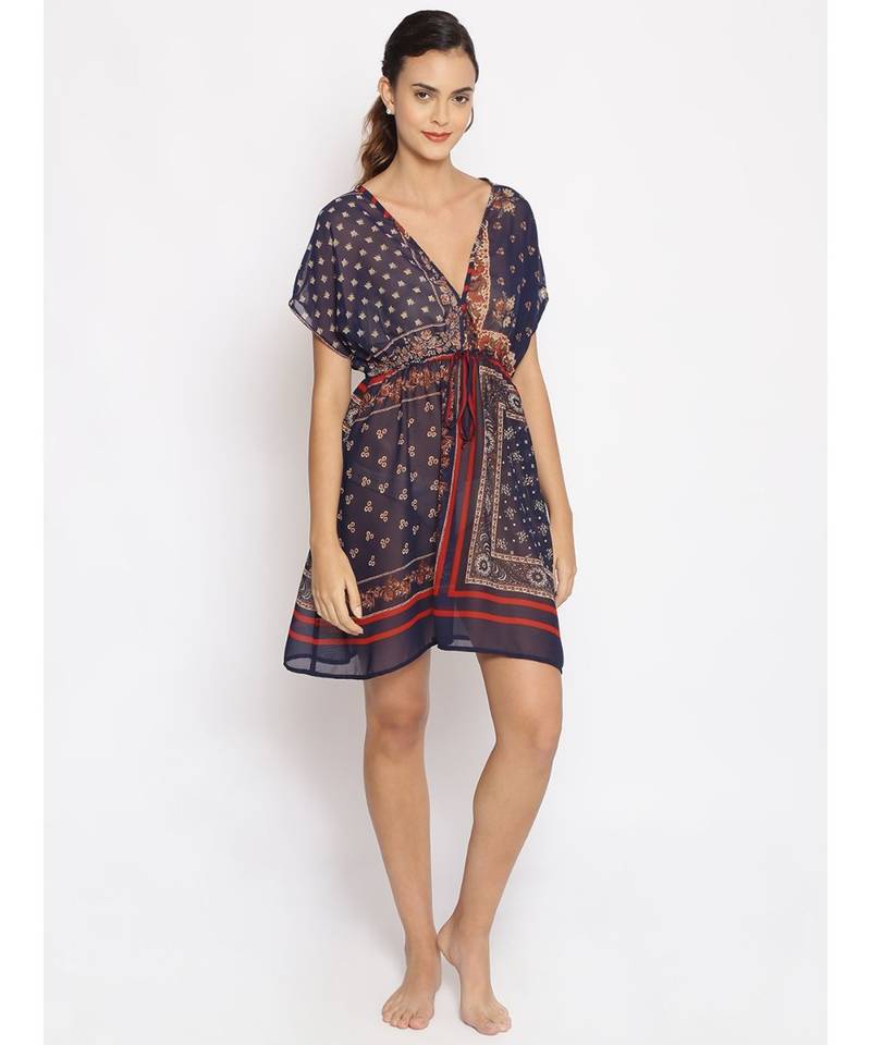 printed blue Polyester   Dress