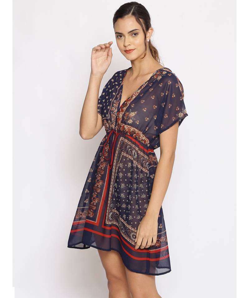 printed blue Polyester   Dress