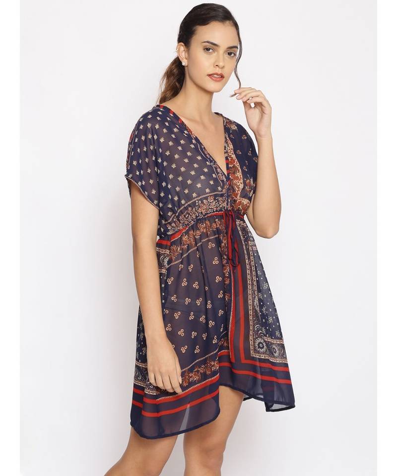 printed blue Polyester   Dress