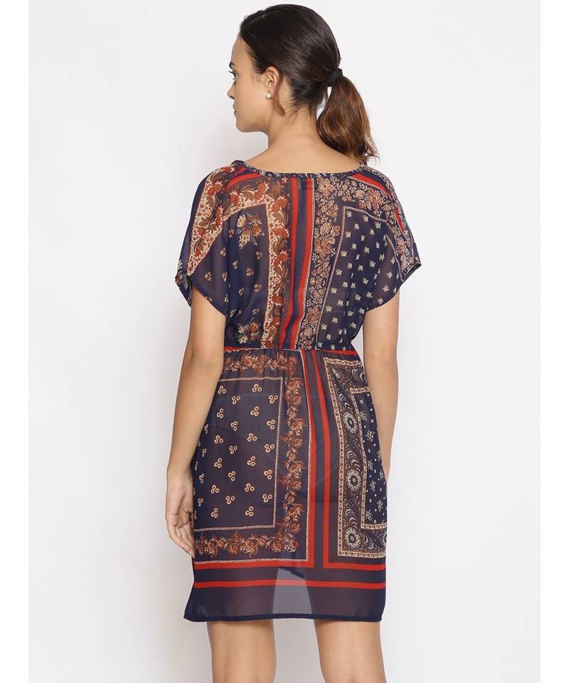 printed blue Polyester   Dress