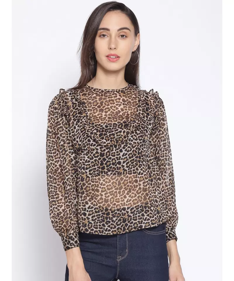 printed Brown Polyester   Top
