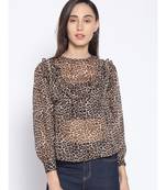 printed Brown Polyester   Top